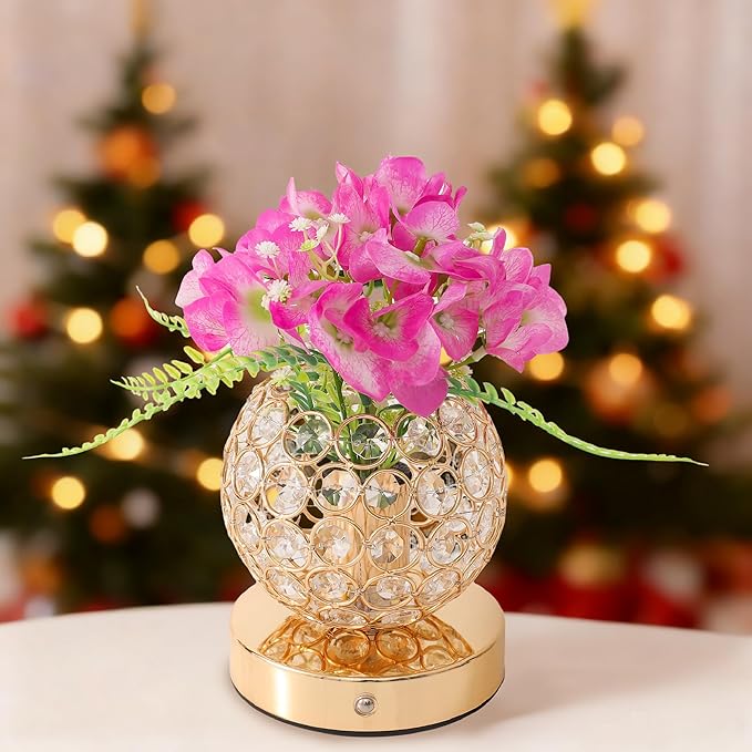 Purple Artificial Hydrangea Flower Lamp, 3 Color Dimmable Touch Control Night Light, Christmas Birthday Gifts for Women, Artificial Hydrangea Flower Table Lamp Decor Bedroom Bar Coffee Shop Wedding