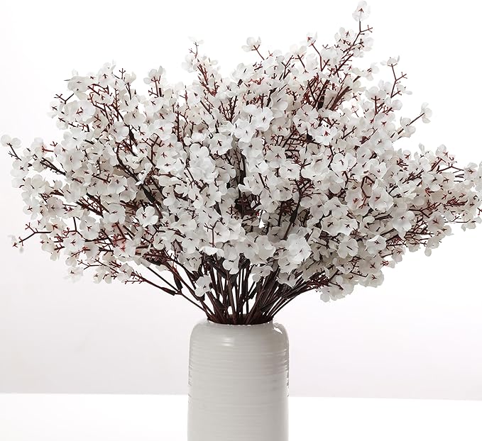 6PCS Artificial Baby Breath Flowers Fake Silk Real Touch DIY Floral Bouquets Decor Wedding Party Decoration Arrangements(White)