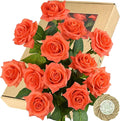 FiveSeasonStuff Coral Orange Artificial Roses Real Touch Silk Flowers with 12 Stems Wedding Bridal Bouquet Home Décor