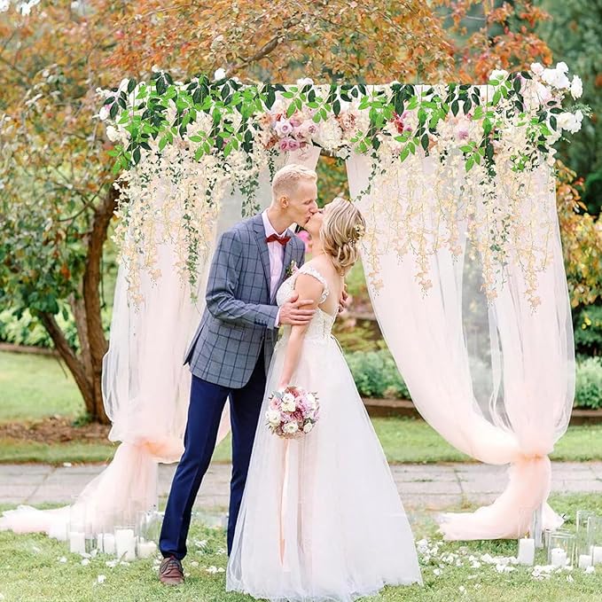 36 Pack Champagne Pink Wisteria Hanging Flowers, 3.44 Ft Fake Hanging Flowers, Artificial Wisteria Garland Vines for Wedding Room Backdrop Outdoor Patio Garden Decoration