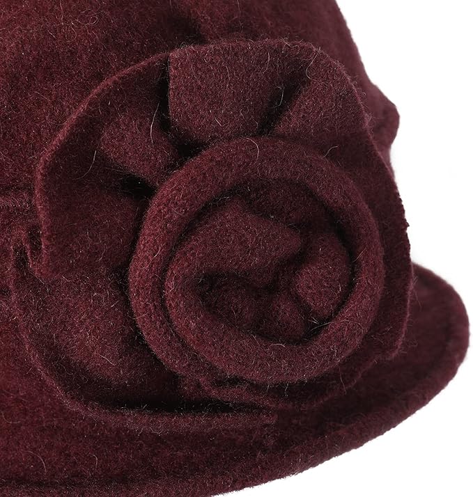 ZLYC Women Wool Cloche Bucket Hat 1920s Vintage Dress Winter Hats with Flower Accent