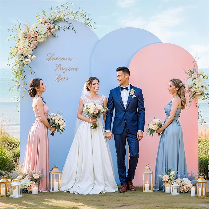 Pink and Blue Arch Backdrop Cover 7.2FT 6.6FT 6FT Arch Covers Stretchy Backdrop Set of 3, Gender Reveal Arch Cover Spandex Fitted Fabric Arch Covers for Boy or Girl Party Birthday Baby Shower Decor