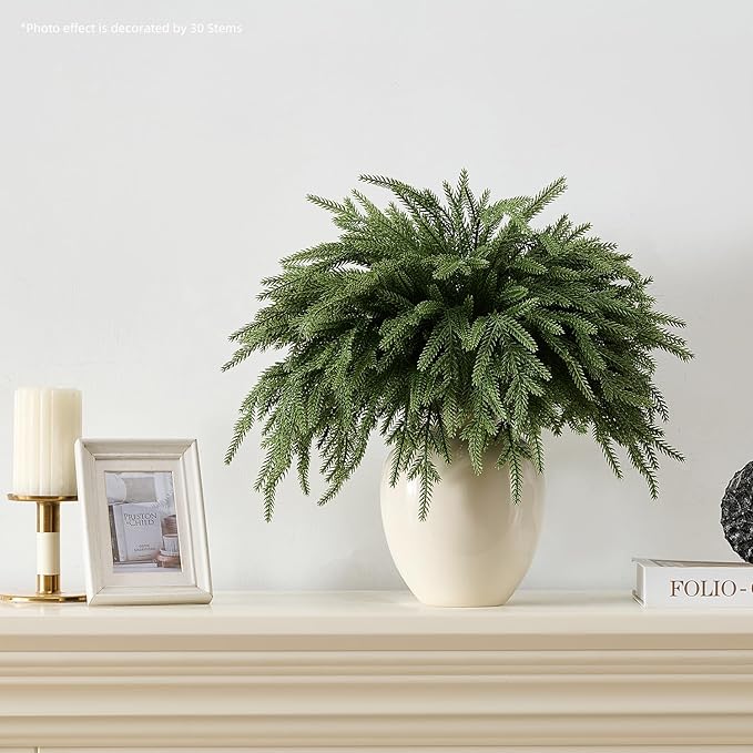 30Pcs 18'' Norfolk Pine Stems Realistic, Lifelike Christmas Greenery Pine Branches for DIY Wreaths, Vase Fillers, Indoor Outdoor Decor, Real Touch Christmas Decorations for Table, Mantle