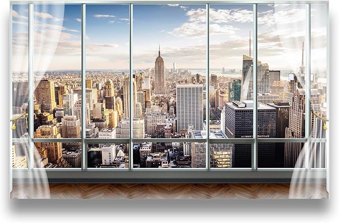 Cliouar-3d Window Building Bedroom Living Room Mural Wallpaper 103" x 69"(Not Self-Adhesive)