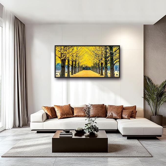 Framed Large Pictures Wall Art for Living Room, Yellow Ginkgo Trees Oversized Wall Decor Nature Scenery Landscape Canvas Painting Modern Extra Large Framed Artwork for Bedroom Office 60"x30"
