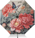 Automatic Folding Umbrella Windproof Strong, UV Protection Compact Floral Hydrangea Hummingbird Sun Rain Sun Rain Travel Umbrellas for Women Men