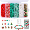 Clay Beads Christmas Bracelet Making Kit – 5000PCS Premium Red Green White Heishi Beads Set with 30 Xmas Charms, Gold Spacers and Elastic Cord for DIY Holiday Jewelry Crafts & Festive Gifts