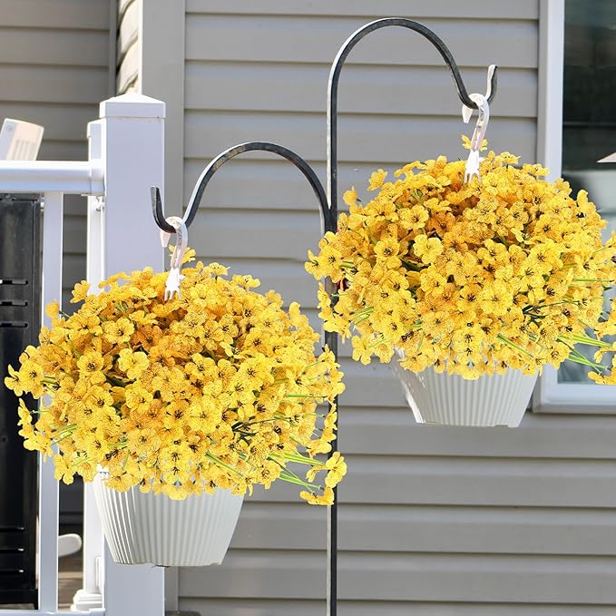 20 Bundles Artificial Flowers for Outdoors Decorations, Fake Flowers Faux Plants Silk Colorful Daisy Eucalyptus Flowers Realistic UV Resistant for Garden Patio Porch Box Home Decor, Yellow