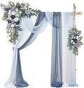 Wedding Arch Flowers with Drapes Kit (Pack of 5) - 2pcs Artificial Dusty Blue Deluxe Swag with 3pcs Sheer Drapes for Wedding Ceremony Backdrop Rose Floral Decoration Arbor Reception