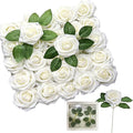 Ivory White Artificial Roses 25pcs, Real Looking Fake Foam Flowers with Stems for DIY Wedding Bridal Bouquets, Centerpieces, Party, Baby Shower, Christmas Decor