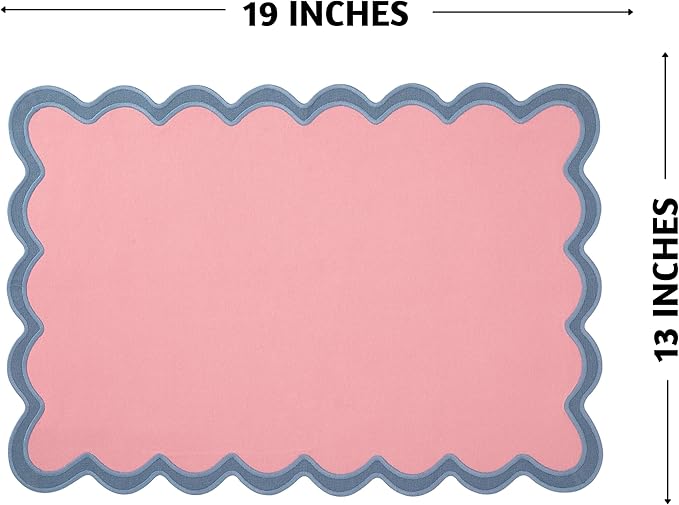 Folkulture Placemats Set of 4 | (13 x 19) 100% Cotton Rustic Place Mats | Heat Resistant Woven Table Mats for Dining Table Decor | Boho Placemats or Scalloped Placemats (Blush)