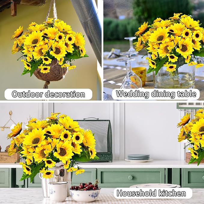 ZEYGLXC 8 Pack Artificial Sunflowers Bouquets with Stems for Wedding Bridal Shower Table Birthday Indoor Outdoor, Fake Faux Sunflowers Bulk with 4 Big Sunflowers Heads 9 Small Sunflowers Heads