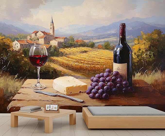 KIREUPA Tuscany Vineyard Wall Mural, Countryside Winery Scene 3d Wall Murals, Italian Rural Landscape Wallpaper Mural, for Living Room Bedroom Large Wallpaper Indoor Decor 177.16" W x120 H