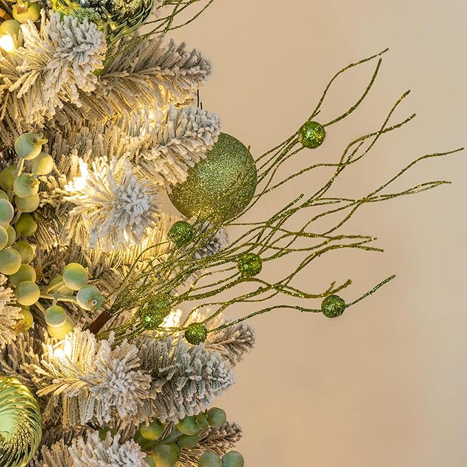 KI Store Light Green Glitter Picks Sprays Set of 20 for Christmas Tree Grinch Themed Mardi Gras Wreath Garland Floral Arrangement Decoration