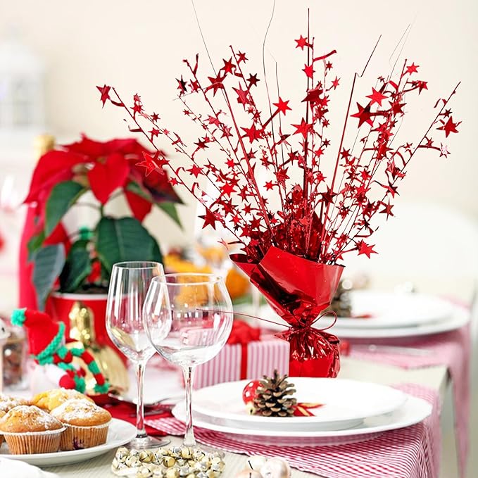 ALISSAR 2-Pack Glitter Red Centerpieces-Table Decorations for Home Decor Birthday Wedding Anniversary Decor (Red)