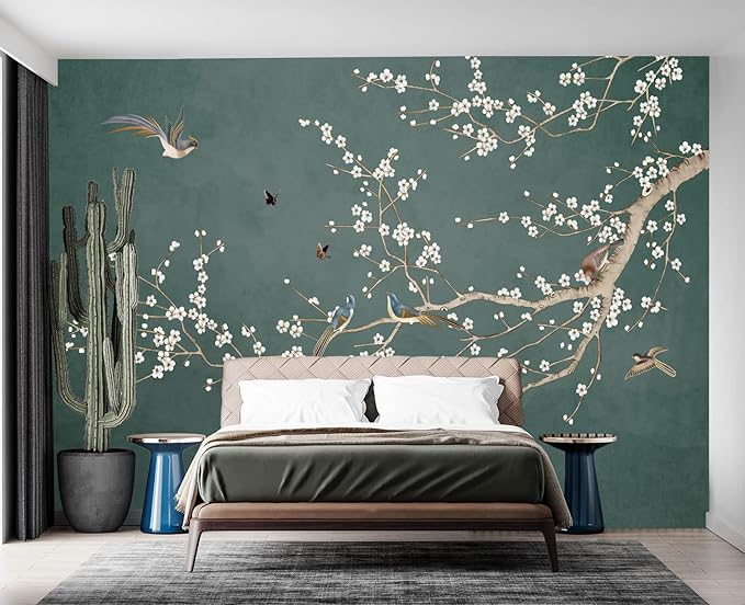 Plum Blossom Flower Bird Chinoiserie Wall Mural Wallpaper for Bedroom 103" x 69"