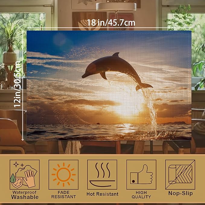 6 Pcs Palm Tree Beach Table Mats,Starfish Ocean Placemats Waterproof Washable, Kitchen Table Decoration Placemats Modern Holiday Kitchen Table Decoration(12"x18"Linen)