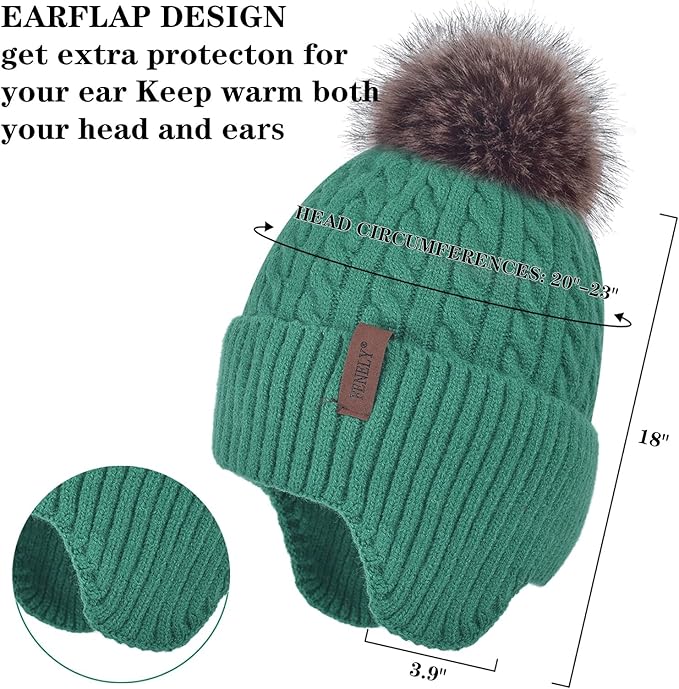 FENELY Women's Knitted Warm Beanie Winter Hat, Warm Chunky Snow Hat with Pompom
