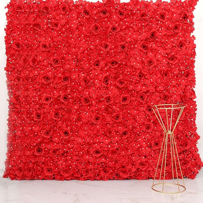 Efavormart 4 Pack 11 Sq ft. UV Protected RED 3D Silk Rose & Hydrangea Flower Panel Wall Mat for DIY Party Centerpieces Decor
