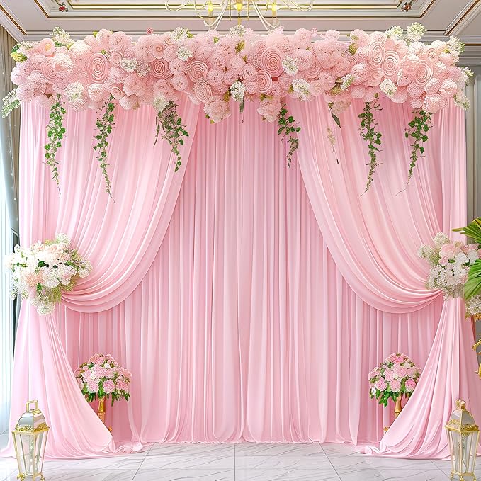 Pink Backdrop Curtains-Wrinkle-Free Polyester Photography Drapes Party Curtain Background for Baby Shower Wedding Decorations- 40 X10FT