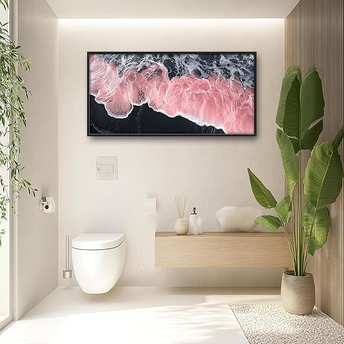 Pink Beach Large Wall Art Framed Black and White Wall Decor for Living Room, Beach Pictures Oversized Canvas Print Painting Modern Extra Large Framed Artwork for Bedroom Office Home Decor 60"x30"