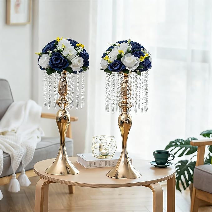 Flower Centerpieces for Wedding Tables: Wedding Table Decorations Navy Blue & White Flower Balls Centerpieces for Engagement Cerebration Party Center Pieces 2 Packs
