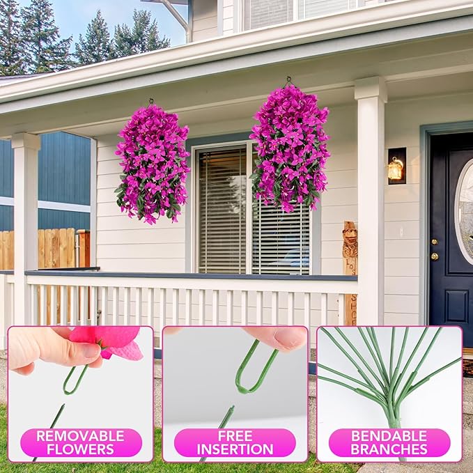 Artificial Bougainvillea Flowers for Outdoor Plant,12 pcs Faux Hanging Flowers Bougainvillea for Outside Decoration,Fake Silk UV Resistant Vines for Front Door Porch(Fuchsia)
