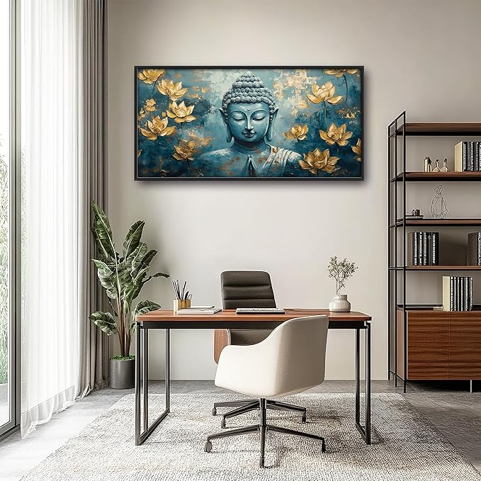 Buddha Large Wall Art Framed Wall Decor for Living Room Buddhist Lotus Pictures Oversized Canvas Print Painting Modern Extra Large Artwork for Bedroom Office 60"x30"