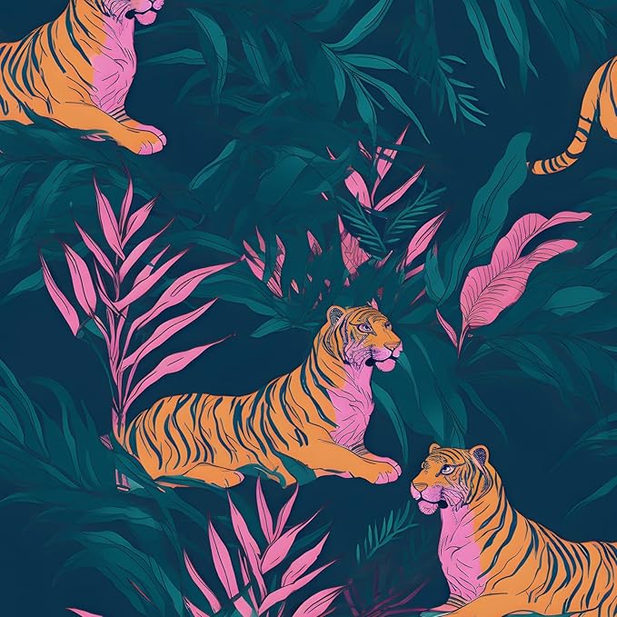 Tiger Wallpaper Peel and Stick Tropical Contact Paper Jungle Animal Boho Vintage Renter Friendly Wall Paper for Drawer Wall Countertop Cabinet Removable 17.5 x 118In