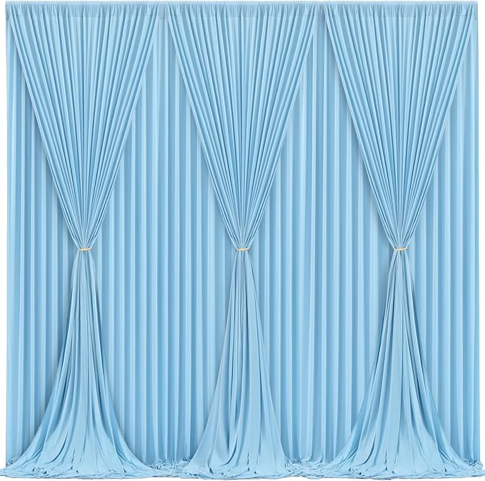Blue Backdrop Curtains 6 Panels - Wrinkle-Free Light Blue Curtains Polyester Photography Drapes Photo Background for Baby Shower Birthday Party Decorations- 24 X10FT (Blue)