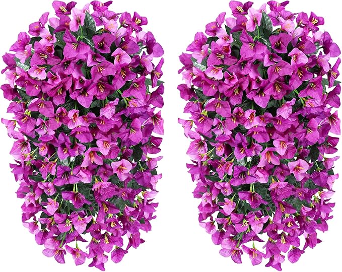 Faux Bougainvillea Artificial Flowers Plants for Outdoors Outside Decoration, 2pcs Fake Flowers Silk Long Trailing Vines UV Resistant Realistic for Front Door Porch Planter Urn Patio Balcony Yard, Mix