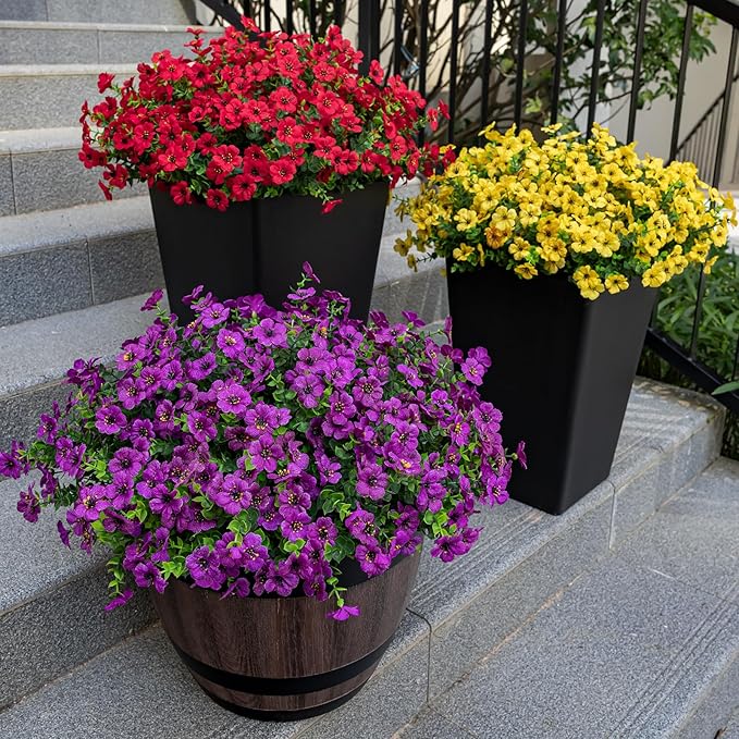 20 Bundles Artificial Flowers for Outdoor Fake Plants for Spring Decoration,Faux Eucalyptus Flowers for Planter UV Resistant Lifelike for Home Porch Garden（Yellow）