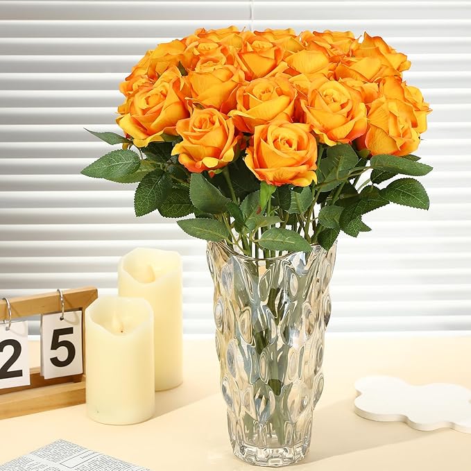 80 Pcs Roses Artificial Flowers, Silk Gradient Yellow Artificial Flowers Petals Long Stem Roses for Wedding Bouquet Home Party Decor