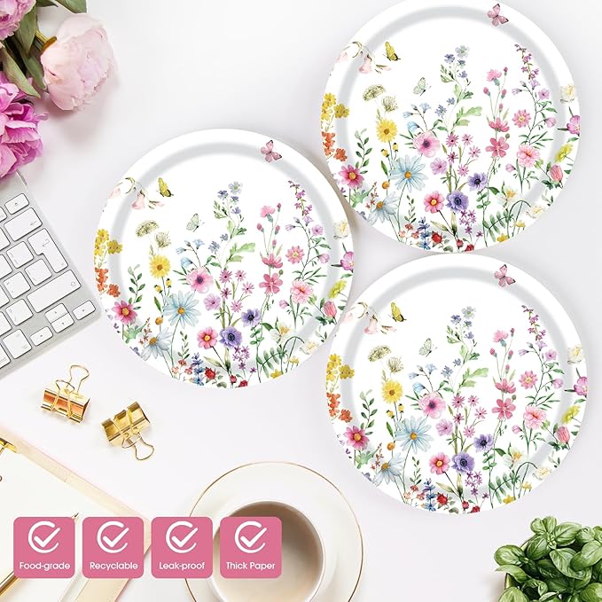 40 Pcs Wildflower Plates and Napkins Party Supplies, Floral Paper Plates Napkins Wildflower Baby Shower Decorations Tableware for Spring Summer Picnic Wedding Birthday Tea Party Serves 20