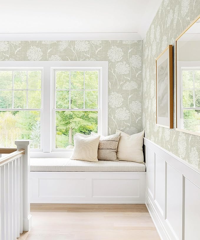 Safiyya Peel and Stick Wallpaper Faux Grasscloth Floral Contact Paper Beige Fabric Wall Paper Modern Linen Neutral Self Adhesive Removable Wallpaper for Bedroom 78.7"x17.3" Vinyl Rolls