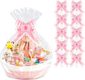 PigPotParty 24"x30" Clear Cellophane Gift Bags with Pink Bows – 10 Pack Large Cellophane Wrap for Gift Baskets, Plastic Gifts Bags for Baby Girl Shower, Birthday Party and Bridal Shower