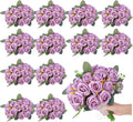 Zeyune 12 Pack Wedding Bridesmaids Bouquets 7 Inch Artificial Rose Bouquets Silk Flowers with Stems Fake Floral Bundles Bulk for Wedding Bridal Shower Party Centerpieces Home Decor(Purple)