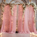 20ft x 10ft Dusty Rose Backdrop Curtain with Lights String for Parties, Sheer Tulle Wedding Photo Backdrops Drapes for Baby Shower Birthday Party Decorations Background for Photography