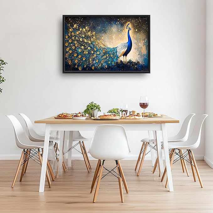 Peacock Large Wall Art Framed Gold Wall Decor for Living Room Mountain Peacock Pictures Oversized Canvas Print Painting Modern Extra Large Framed Artwork for Bedroom Office Home Decor 36"x24"