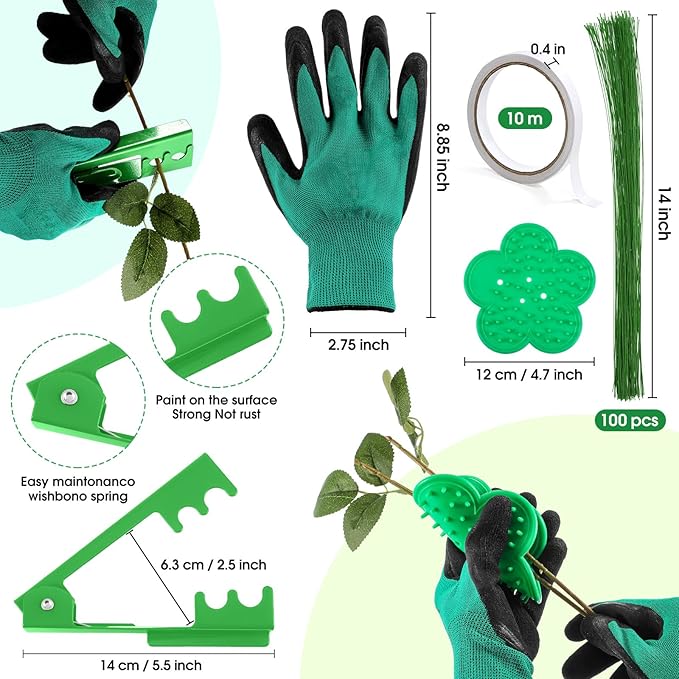 WILLBOND 207 Pcs Flower Arrangement Supplies Christmas Green Florist Garden Tools Gift Kit for Women Include Bag Thorn Remover Rose Stripper Outdoor Hand Tools Stem Pruning Shear Gloves Stem Wire Etc