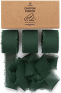 Vitalizart Dark Green Chiffon Silk Ribbon 1" x 21 Yd Fringe Fabric Package (3 Rolls * 7 Yd) for Wedding Invitations Bridal Bouquets Decorations Gifts Wrapping & Bow Making