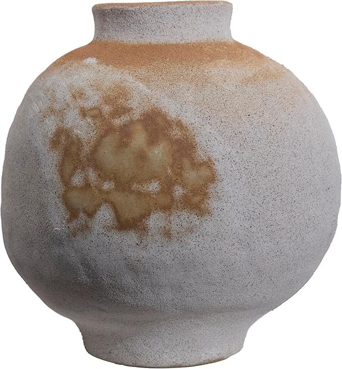 Rustic Pottery Ceramic Vase - Vintage Farmhouse Style Decor, White Grid Ceramic Vases for Home Decor, Modern Farmhouse Decor (Grey and White)