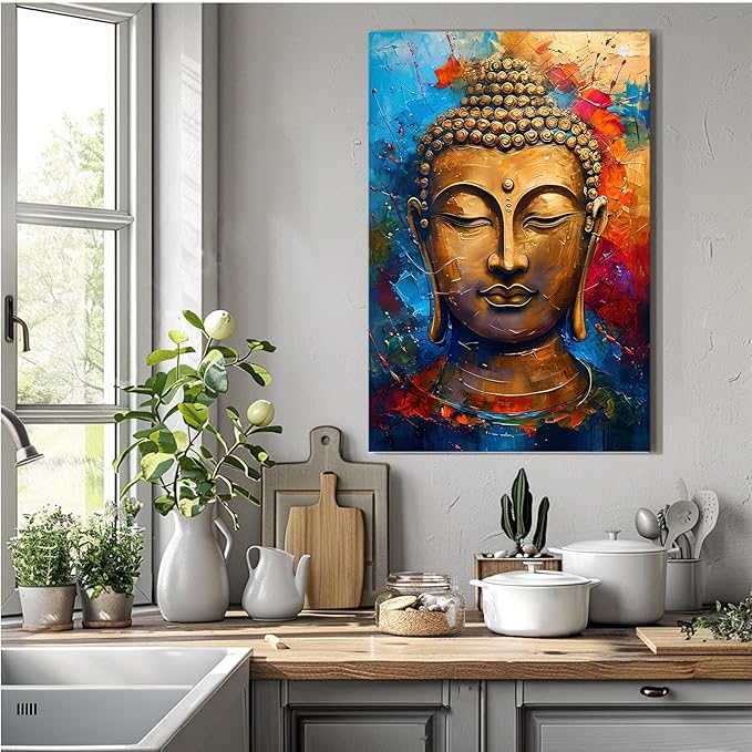 Golden Serenity Buddha Vintage Painting Wall Art Spirituality and Modern Art Wall Decor Adds Brilliance to Vibrant Home Decor 12x18in Frameless