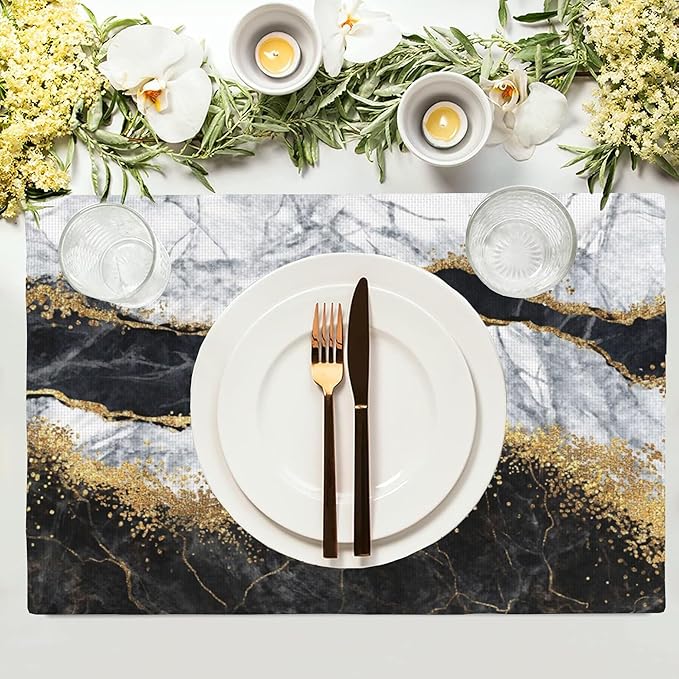 Abstract Marble Placemats Set of 4, Placemats for Dining Table,Heat Resistant Stain Resistant Wipeable Table Mats for Kitchen Dining Holiday Party Home Decor,12x18 Inch