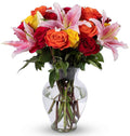 Benchmark Bouquets - Big Blooms Oriental Lilies & Roses (Glass Vase Included) - Fresh Flowers for Delivery - Gift for Graduation, Birthday, Anniversary, Sympathy, Get Well, Congratulations
