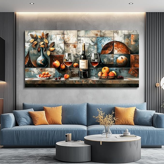hyidecorart Large Wall Art For Kitchen Wall Decor For Living Room Dining Room Decorations Liquor Still Life Wine Glass Fruit Canvas Prints Painting Bar Pub Posters Modern Stretched Artwork Home Decor
