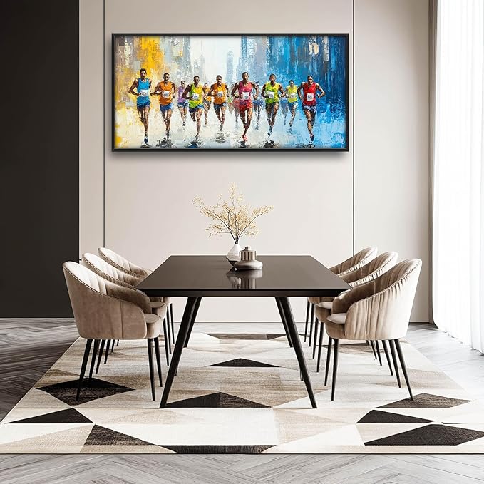 Marathon Runner Large Wall Art Sport Pictures Wall Decor Athlete Canvas Running Print Painting Modern Artwork Home Decoration for Living Room Bathroom Bedroom Office Framed 60"x30"