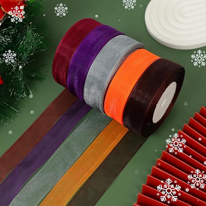 Purple Ribbon for Gift Wrapping, 1 inch 50Yard Sheer Organza Tulle Ribbon, Dark Purple Gifts Wrap Chiffon Ribbons for Crafts, Flower Bouquet, Wedding, Valentines Day, Mothers Day, Christmas