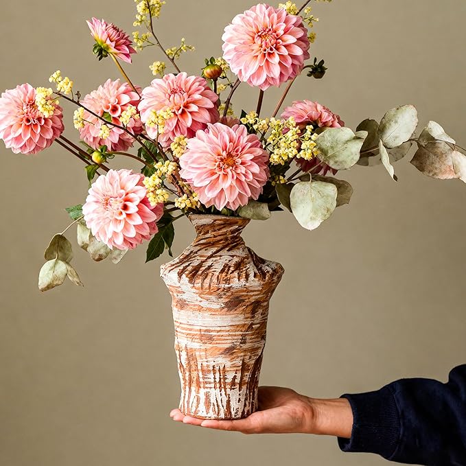 Ceramic Flower Vase Home Decor - 10" Large Rustic Farmhouse Vases Home Decor Tall Pottery Decorative Pampas Vase for Table Living Room Entryway Mantel Bookshelf Bedroom Bathroom Kitchen