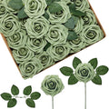 InnoGear Artificial Flowers, 50 Pcs Elf Green Rose Foam Fake Roses Bulk with Stems for Spring Decoration DIY Wedding Bouquets Centerpieces Bridal Shower Party Christmas Tree